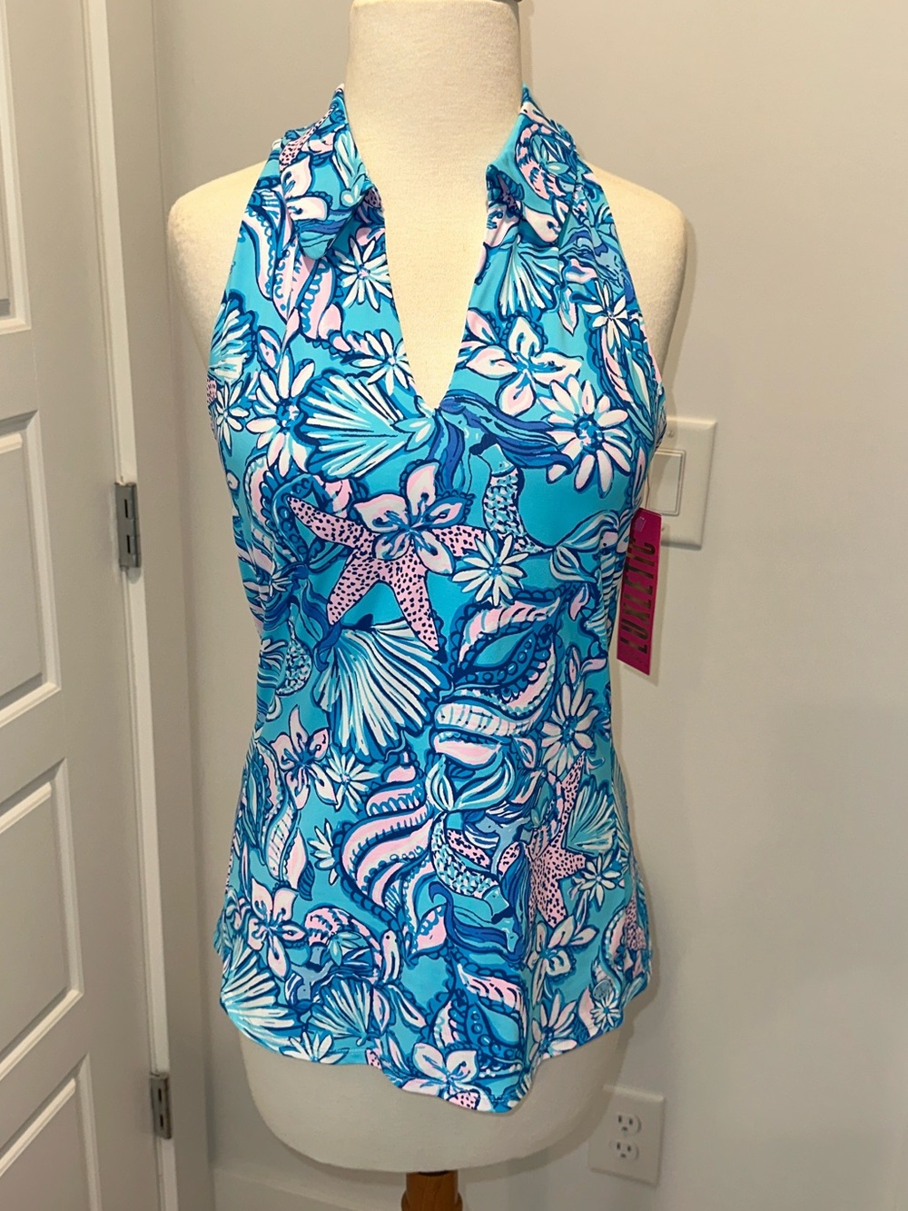 Lilly Pulitzer Lakelyn Bra Polo UPF 50 Top Amalfi Blue Sound the Sirens
